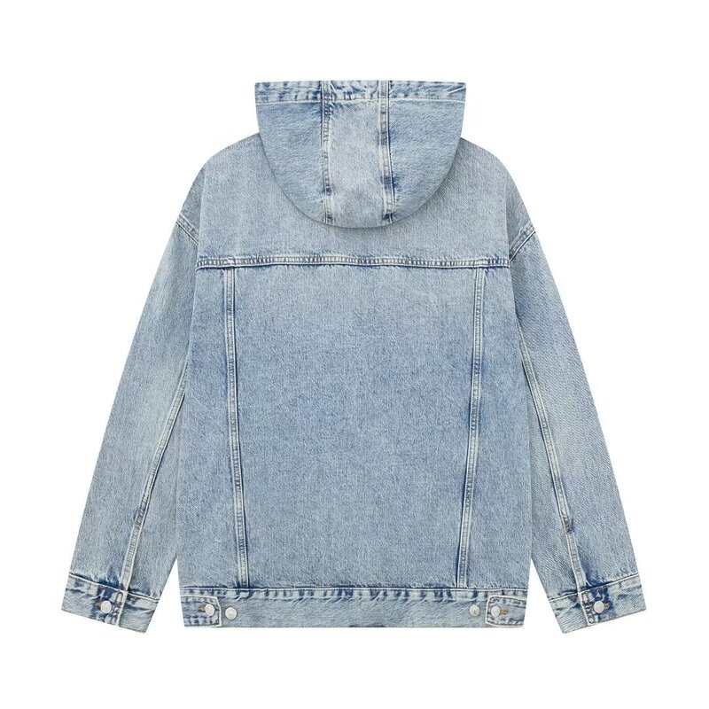 Women 2023 New Fashion Side Pockets decoration loose denim Sweatshirts Vintage Long Sleeve Hooded Female Pullovers Chic Tops