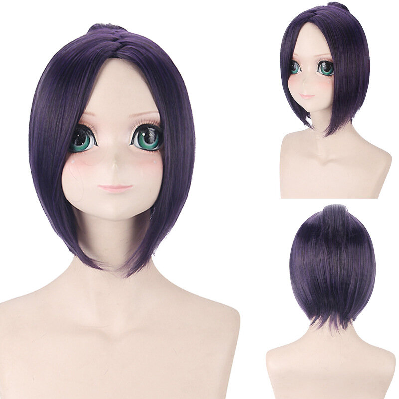 35CM Black Blue Purple Cosplay Hair Middl Part Wig Fake Hair Extension Synthetic Anime Wig  Party Wig
