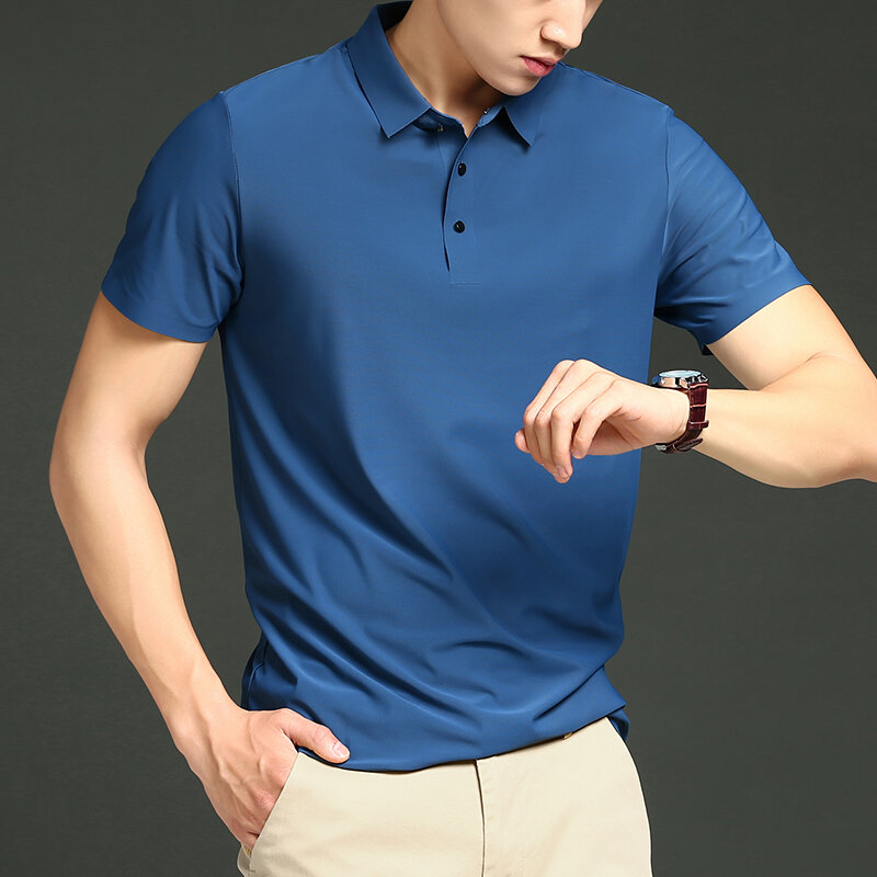 Sommer Männer Polo-Shirts neue Revers einfarbige Eis Seide lose Kurzarm T-Shirt Männer Golf Polo-Shirts