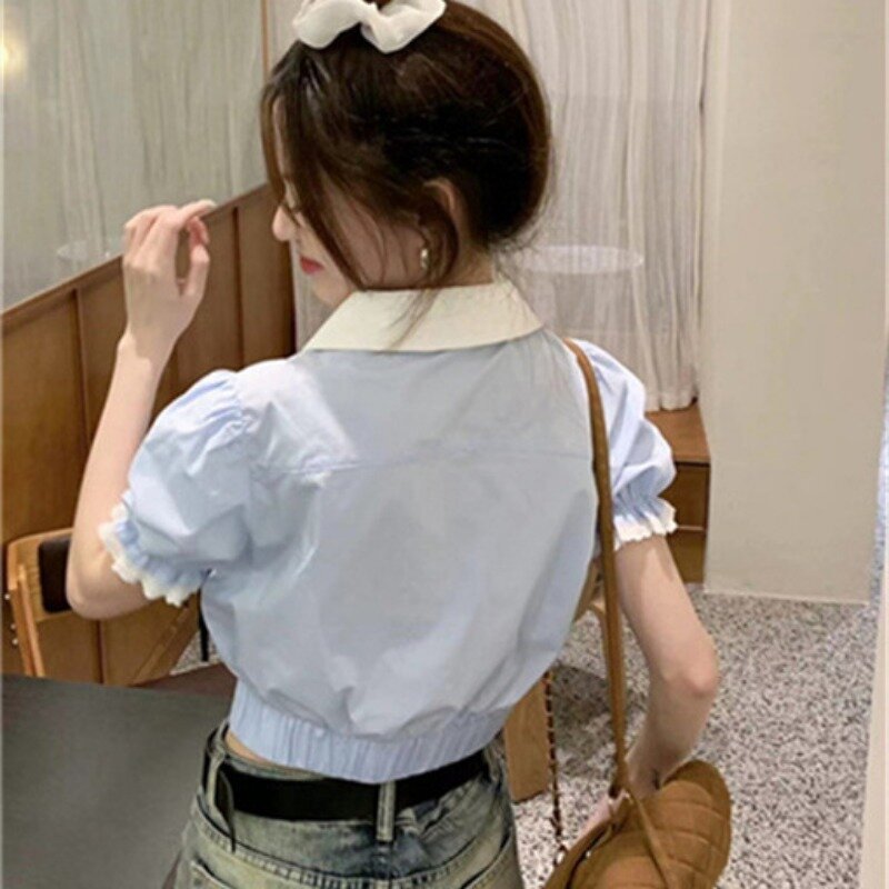 女性用半袖シャツ,Vネック,2K,韓国スタイル,ファッショナブル,新しい2000