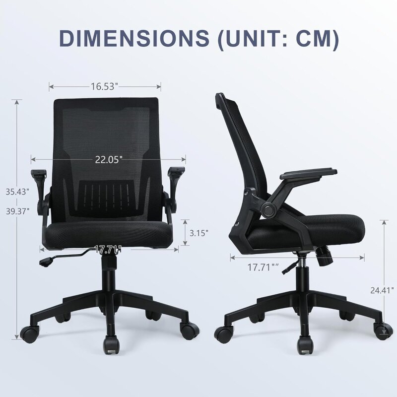 COMHOMA 컴퓨터 책상 의자, 인체공학적 사무실 의자, 플립 업 팔걸이, 바퀴 달린 접이식 메쉬 작업 의자, 적응형 요추