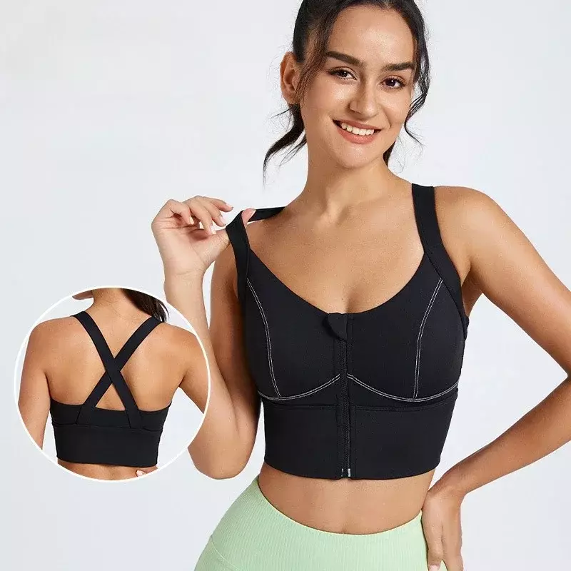 LO Shock-proof Pre-run Zip-up Women's Sports Underwear Push-up Fitness Bra Anti-sag Yoga Vest