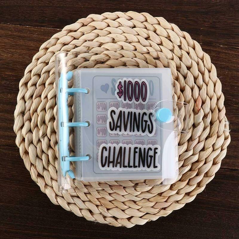 Carpeta de desafío de ahorro de dinero impermeable, cierre de botón, sobre de PVC, libro de desafíos de ahorro, transparente, portátil, $1000
