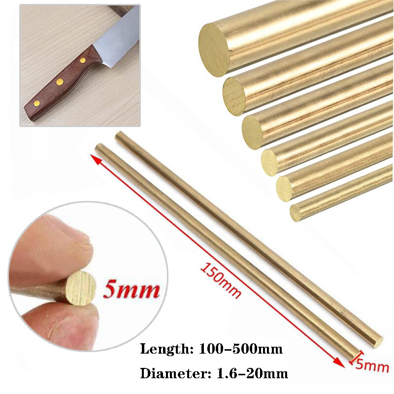 Diameter 1.6-20mm Length 100-500mm Hardware Brass Round Bar Rod For DIY Knife Handle Circular Wire Tube Modelmaking Brass Rod