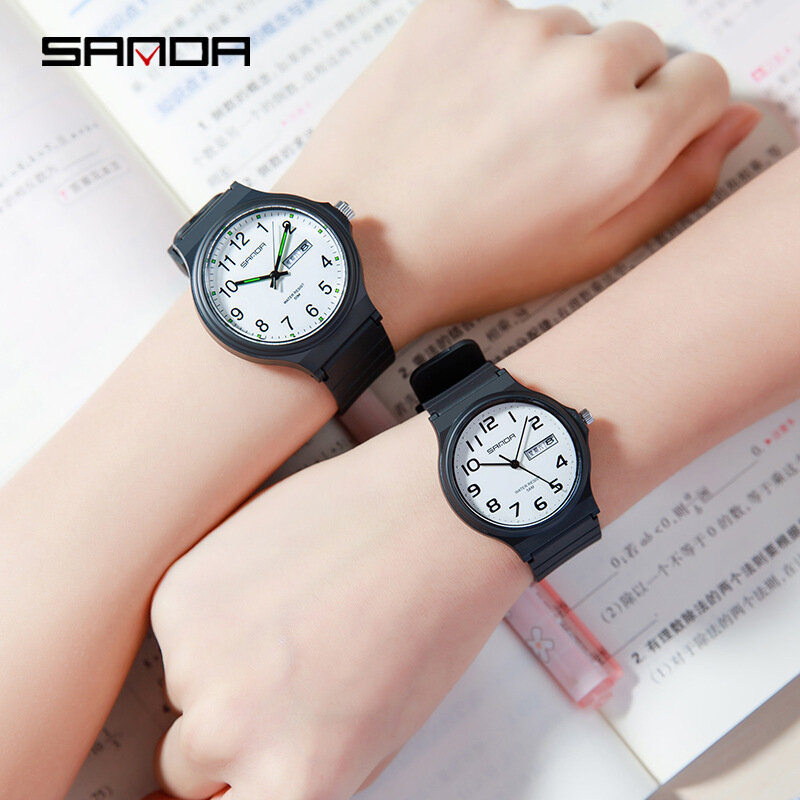 SANDA 6060 Students Quartz Watches Outdoor Sports New Design Soft TPU Strap Water Resistant Analog Wrist Watch for Boy and Girf
