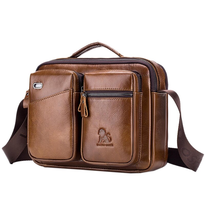 LAOSHIZI Crossbody Men's Shoulder Bag Cowhide Business Messenger Bags