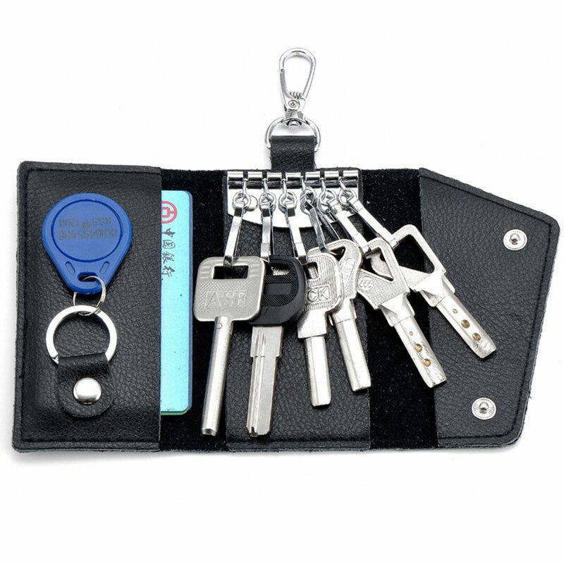 กระเป๋าจัดระเบียบที่ใส่กุญแจสำหรับผู้ชายและผู้หญิงพวงกุญแจ3X กระเป๋าใส่กุญแจรถกระเป๋าสตางค์แม่บ้านกระเป๋าใส่บัตรขนาดเล็กสีดำ