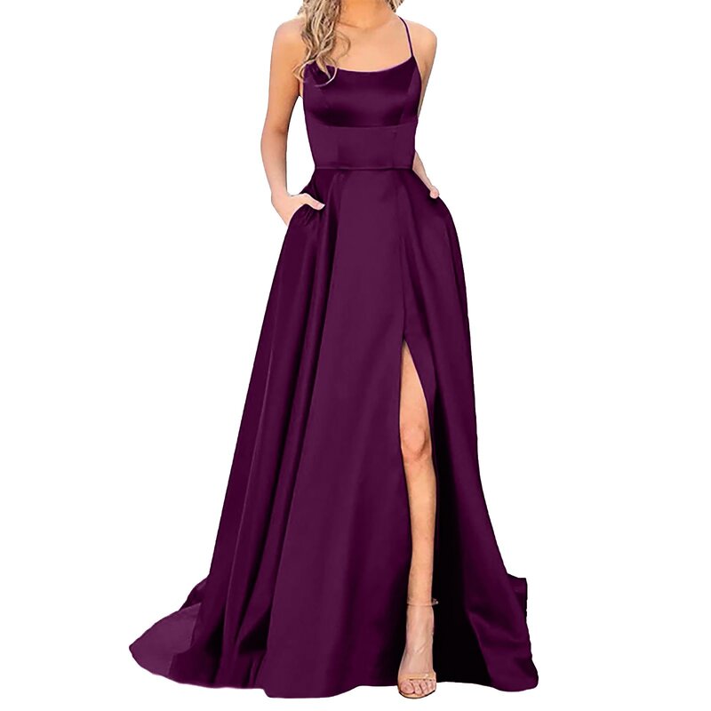 Robe de Rhfendue à la taille avec bretelles spaghetti pour femme, robe de soirée formelle, robe de soirée longue, robe de mariage, sexy et élégante