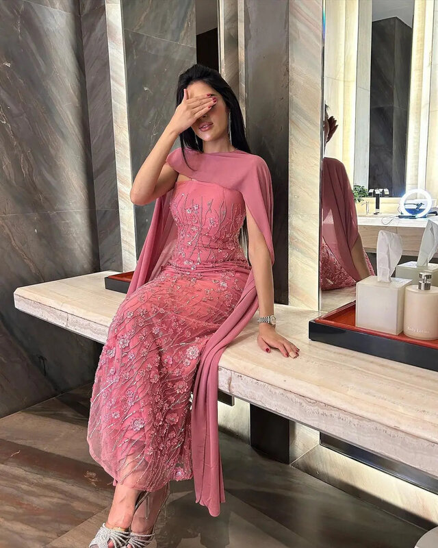 Gaun malam payet motif bunga desain baru 2024 dengan jubah gaun Prom Arab duyung untuk Lebaran