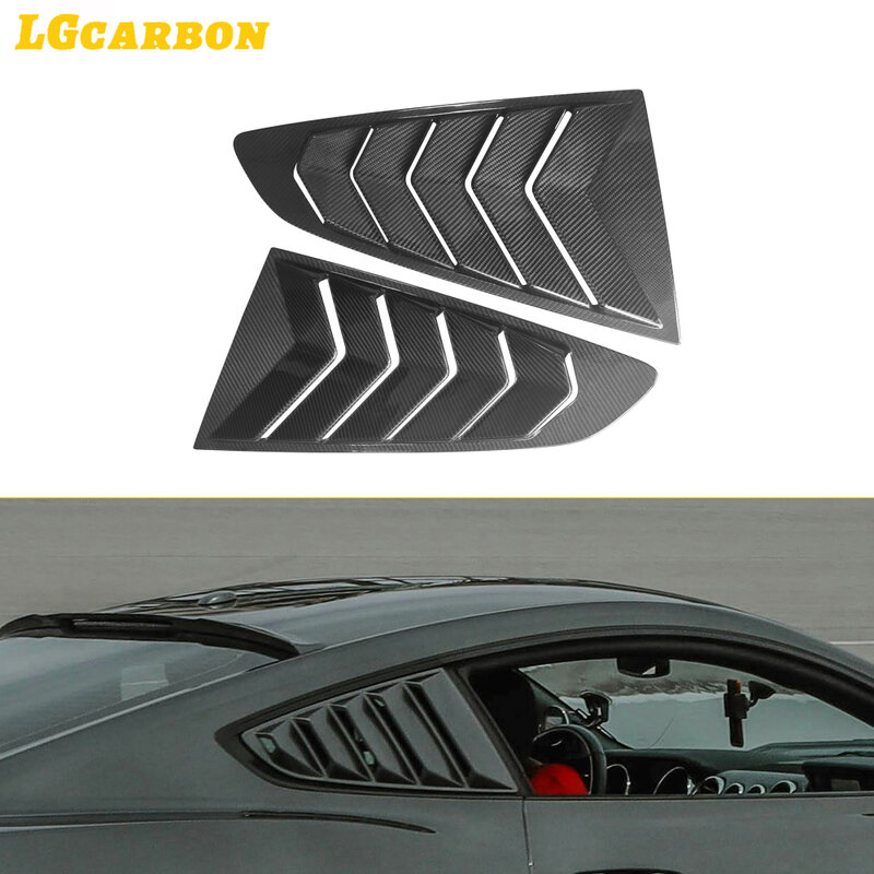 LGcarbon 1/4 Quarter Black Carbon Fiber Side Window Louvers Scoop Cover Vent For 05-14 Ford Mustang