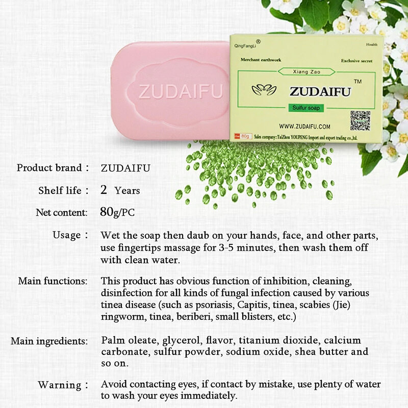 Zudaifu sabun belerang kontrol minyak, sabun pembersih buatan tangan, sabun belerang pemutih wajah Psoriasis 2/5/10 buah