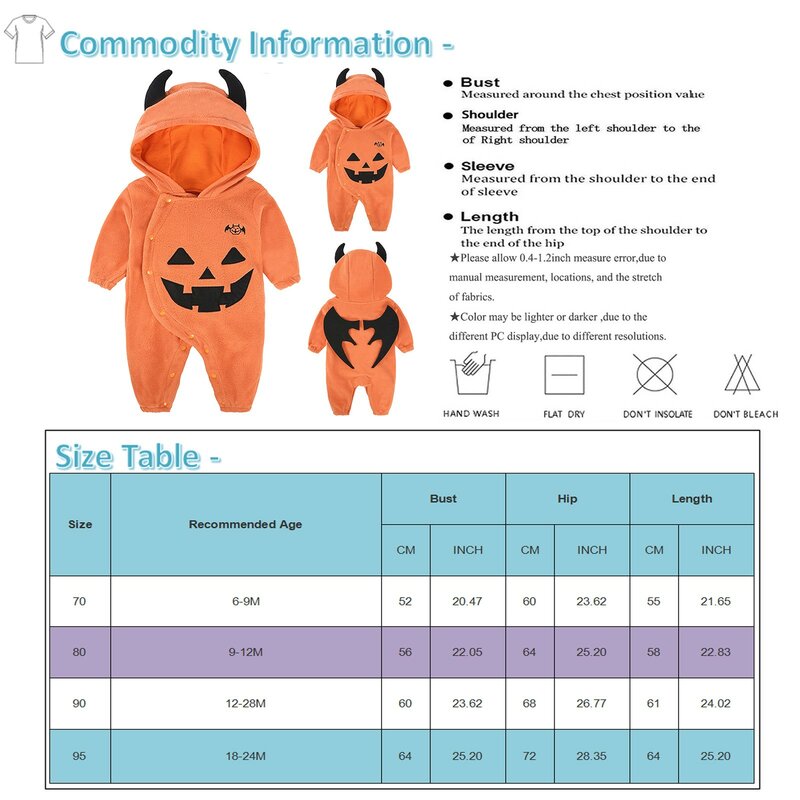 Tuta per bebè in pile con cappuccio Costume di Halloween per bambini vestiti per bambini arancione Cosplay pagliaccetti per neonati tutina per bambini