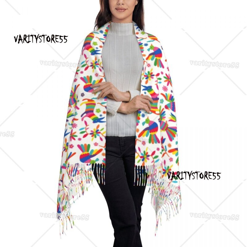 Шарф с этнической текстурой для мужчин и женщин, теплая зимняя шаль с принтом мексиканского искусства, с цветочным принтом