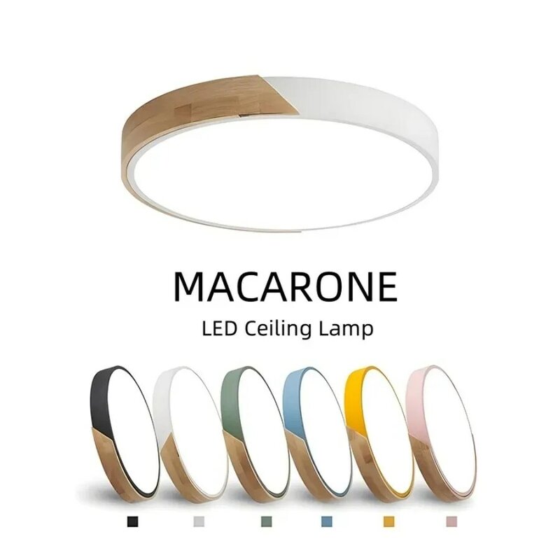 LED Ceiling Light Nordic Wooden Macaroon Circular Light Modern and Simple Home Bedroom Balcony Study Open Decoration Lighting