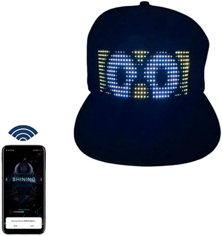 Multi-Idioma Bluetooth LED Smart Cap, Chapéu Bluetooth personalizado, Mobile APP Controle Edição, LED Display Hat, Lâmpada LED Palavra