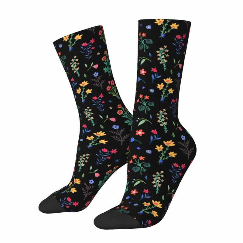 Boho ถุงเท้าดอกไม้ป่าตลกสำหรับผู้หญิงผู้ชาย, ถุงเท้าแนวสตรีทแปลกใหม่ถุงเท้าของขวัญฤดูใบไม้ผลิฤดูร้อน