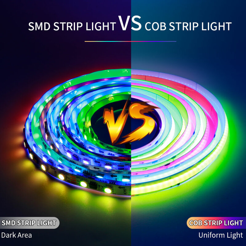 WS2811 COB RGBIC lampu Strip LED 360 576 720LED/m dapat disesuaikan SPI warna mimpi fleksibel WS2812B pita pita RA90 DC12V 24V