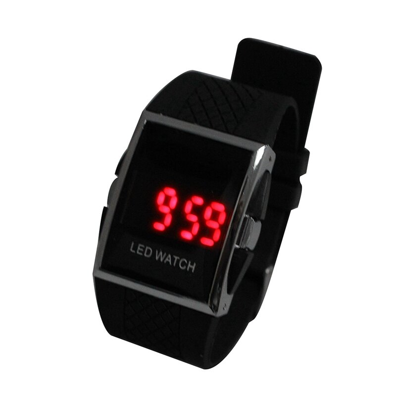 Jam tangan LED Digital untuk wanita, jam tangan tali olahraga LED mewah modis warna hitam sepenuhnya
