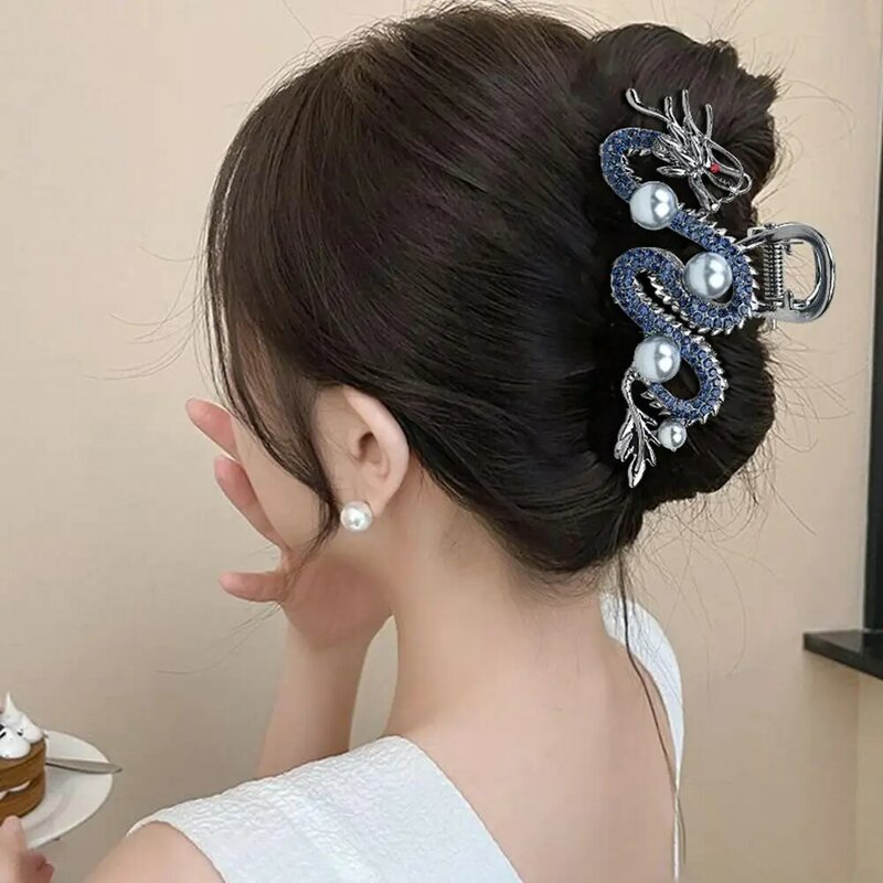 Blue Dragon Hairpin With Pearl Hair Claw Women Simple Hair Claw Hairpin Shark Clip Fashion Temperament Simple Hair Accessories