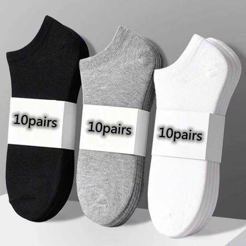 Calcetines deportivos transpirables para hombre y mujer, medias cortas en blanco y negro, gris, 10 pares, EU37-44