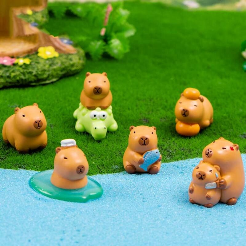 Patung kecil Capybara Model hewan Mini Kapibare mainan tokoh aksi Dekorasi Rumah hadiah anak-anak