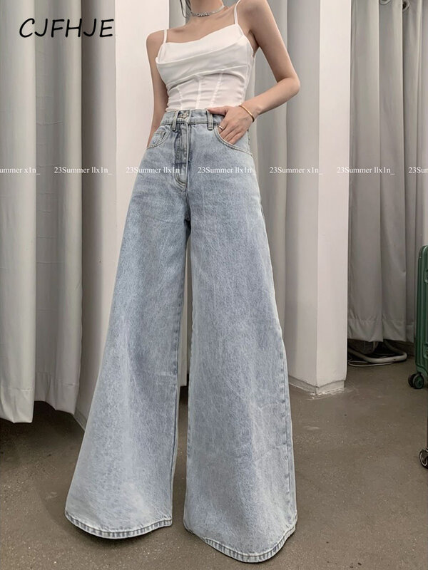 CJFHJE-calça jeans solta de cintura alta feminina, casual coreano, calça jeans feminina de perna larga, na moda, versátil, simples, feminina