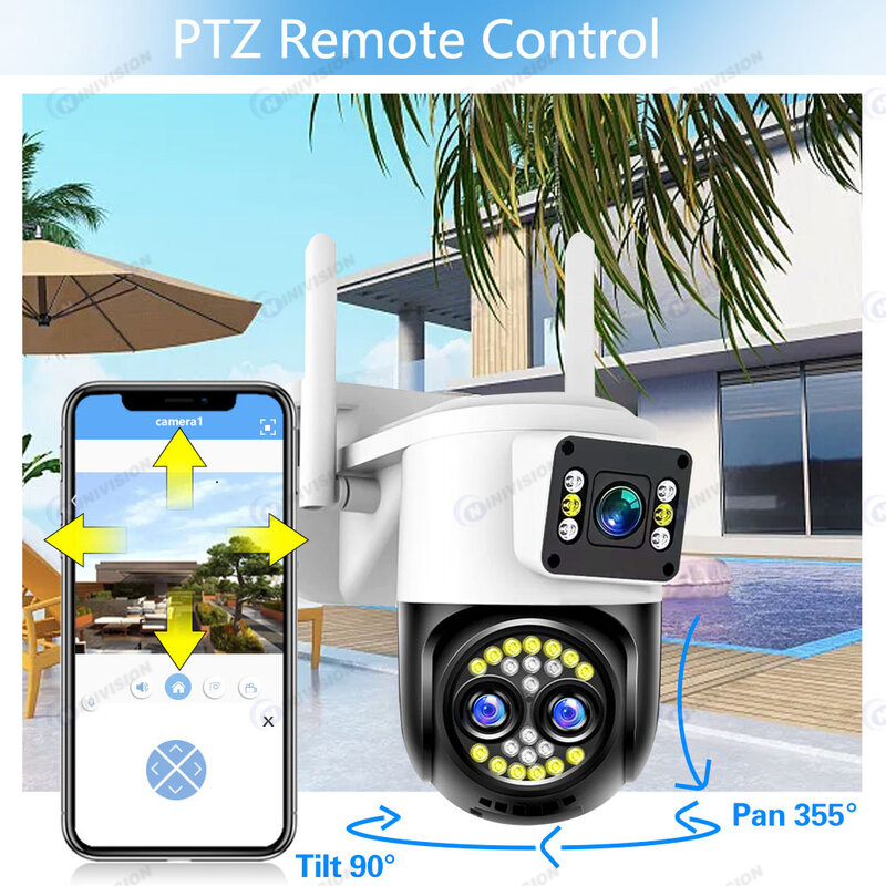11X PTZ Zoom 12MP 6K PTZ WiFi Dual Screen Camera Outdoor Three Lens Protection Auto Tracking Audio Video Survalance IP Cameras