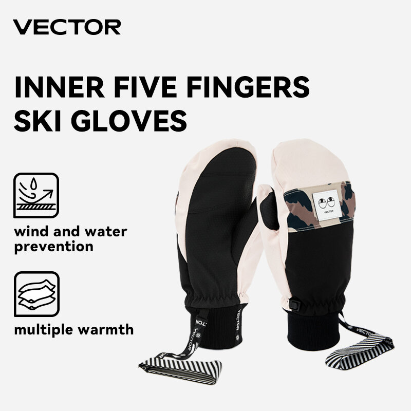 VECTOR Women profesjonalne pięciopalcowe rękawice narciarskie Ultralight zagęścić ciepłe zimowe polarowe rękawice z jednym palcem wodoodporne rękawice snowboardowe