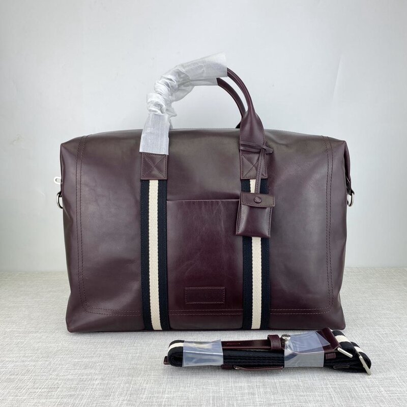 Bolso de viaje de lujo con Diseño a rayas, maletín informal de negocios, de cuero, de gran capacidad, de alta calidad