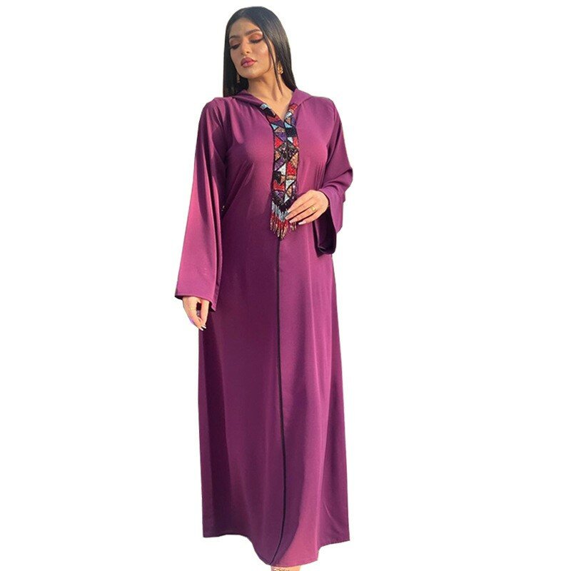Middle East Muslim Light Luxury Hooded Color Tassel Folk Costume Saudi Dubai Women's Clothing