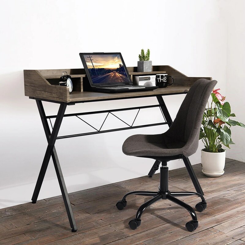 43.3" Computer Desk With 3 Open Cubbies - Beige & WHITE desk