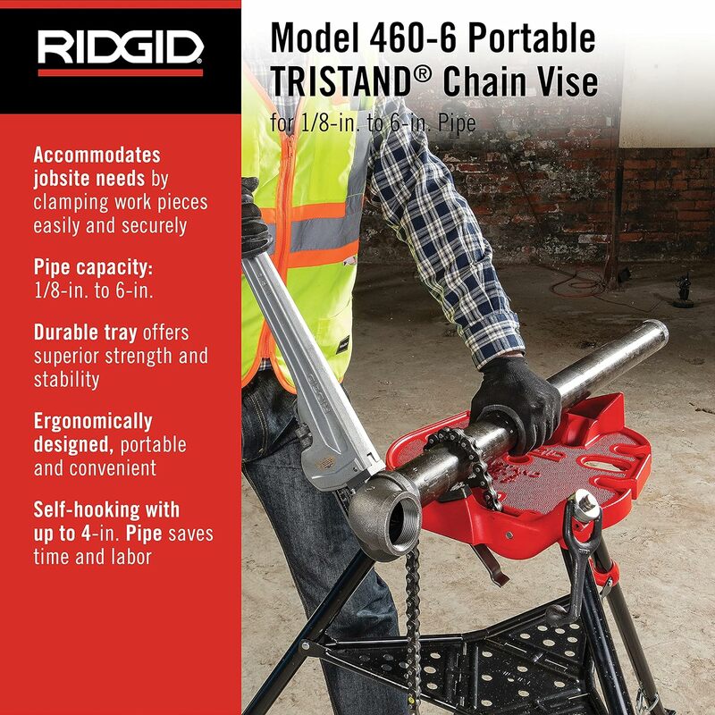 RIDGID 36273 460-6 Portable TRISTAND Chain Vise untuk 1/8 "-6" pipa, merah/hitam