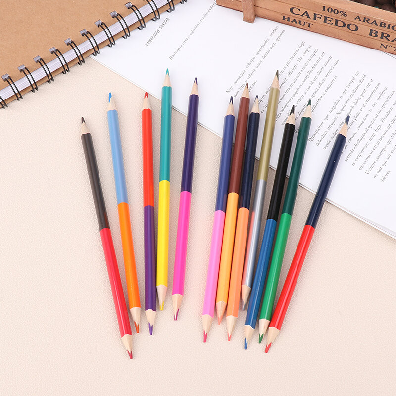 12Pcs Rainbow Pencil Two-color Core Pencil Stationery Graffiti Drawing Painting Tool Office School Art Painting Supplies