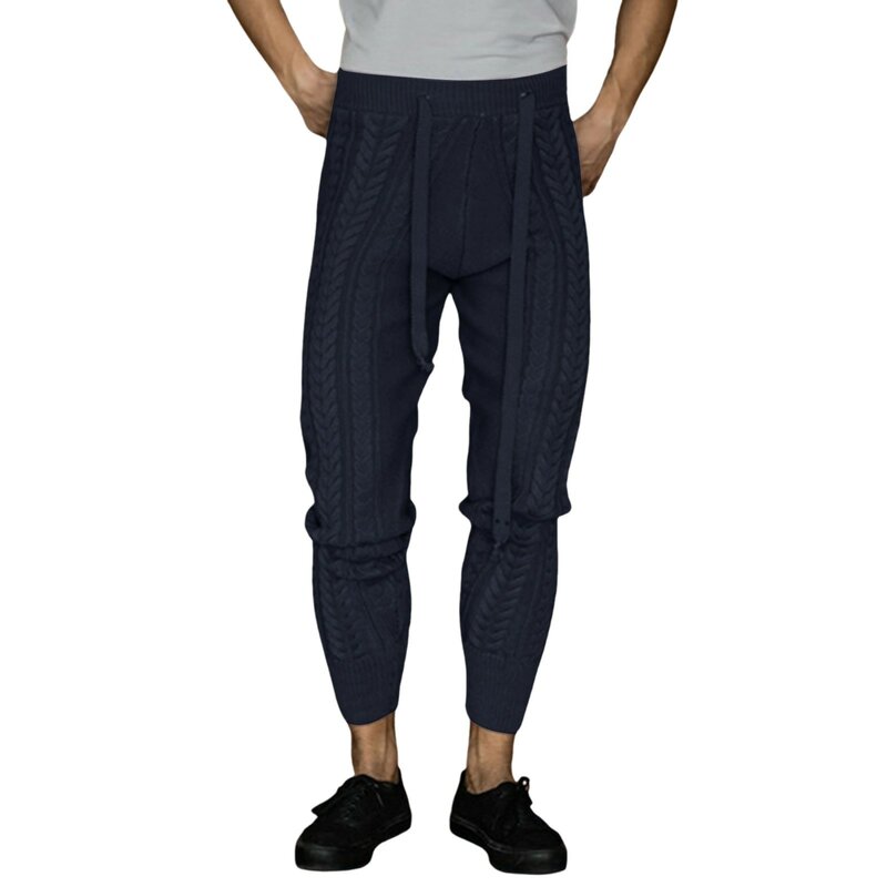 Sweter Dzianinowe Spodnie Męskie Spodnie Casualowe Jednolity Kolor Nowość Trend Młodzieżowe Dzianinowe Spodnie Slim Fit Jesień Zima Ciepłe Długie