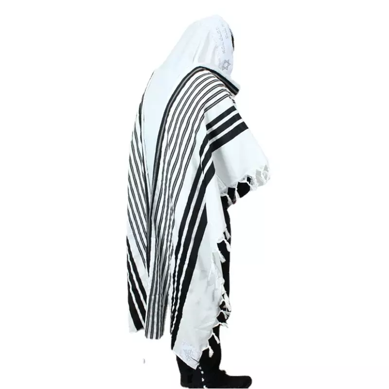 Xale de Oração Tallit Judaico para Homens e Mulheres, Listras Prateadas Pretas, Bênção Talit no Colar, Lenço Israelita, Taris, 140x190cm