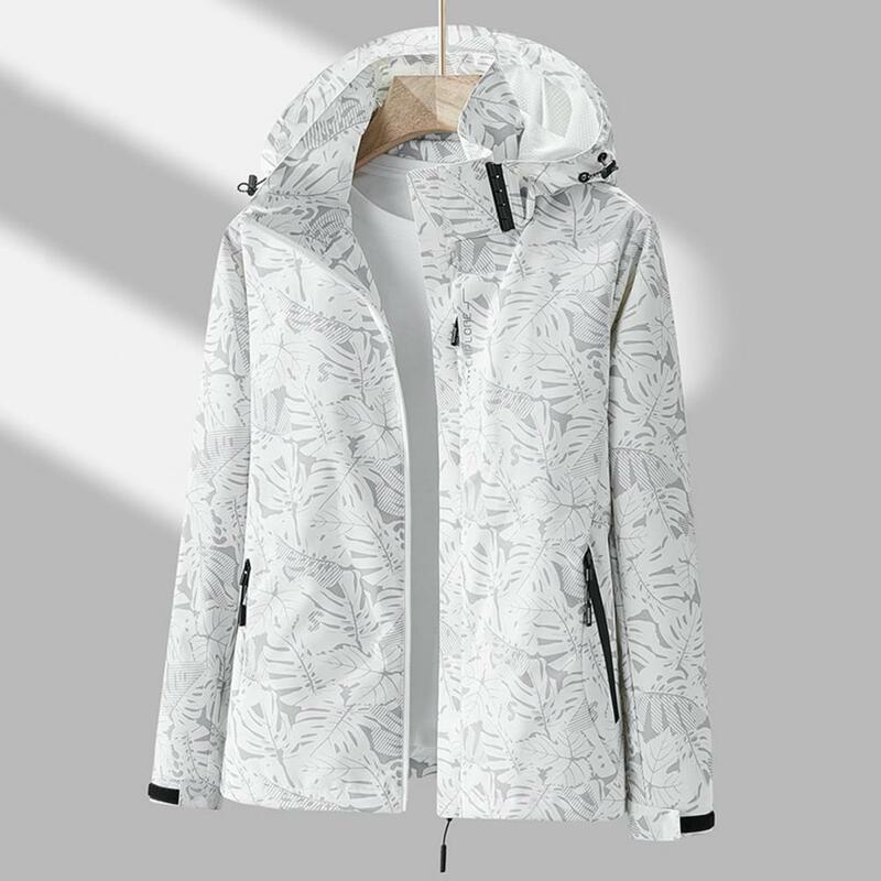 Jaket bertudung wanita, olahraga lari luar ruangan mantel penahan angin lapisan tunggal tahan air kamuflase musim semi musim gugur tipis