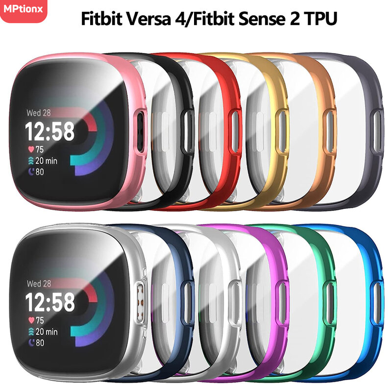 Fitbit Versa 4/Sense 2 용 스크린 보호대, 풀 소프트 TPU 도금 범퍼 보호 커버, Fitbit Versa 4