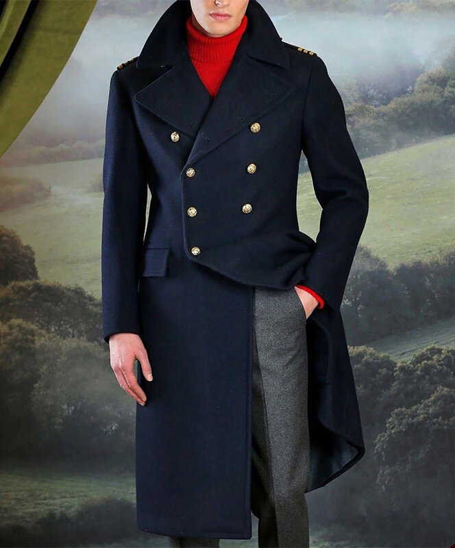 Jaqueta de lã monocromática masculina, casaco longo de negócios, trespassado duplo, único sobretudo, feito sob medida, inverno