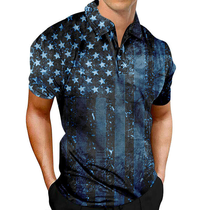 Heren Patriottische Prestatie Onafhankelijkheidsdag Amerikaanse Vlag Klassiek Fit Shirt Sportkleding Shirt