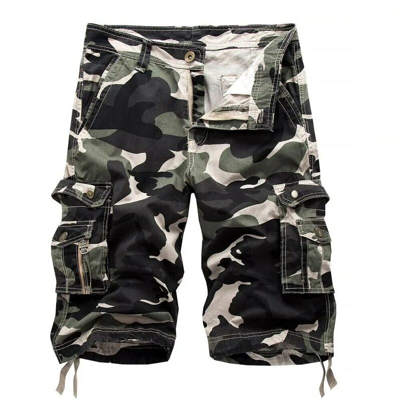 Zomer Cargo Short Heren Camouflage Camouflage Casual Katoenen Multi-Pocket Baggy Losse Werkbroek Streetwear Hiphop Shorts 30-42