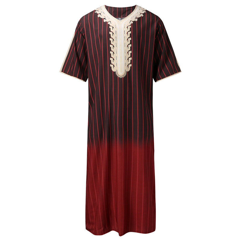 Men\'s Muslim Striped Jubba Kaftan Dishdash Thobe Saudi Arabia Muslim Clothing Long Sleeve Abaya New Abaya Dubai Abaya A50