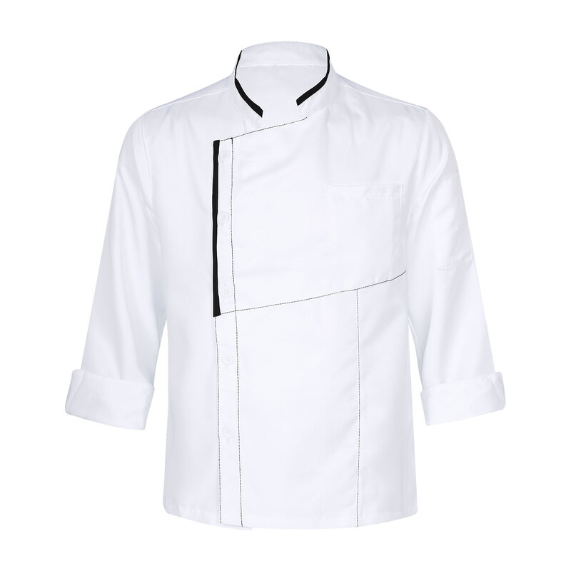 Chaqueta de Chef con Ajuste de Color de contraste para hombre y mujer, Tops de cuello alto, uniforme de cocina con bolsillos para cocinar y hornear