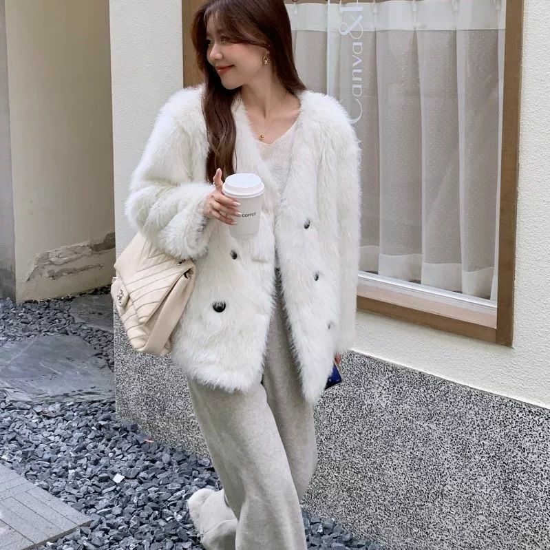 Autumn/winter Luxury Women Faux Fur Jacket Long Hair Furry Coat Stitching Winter Round Collar Short Coat Fashionable Tops B220