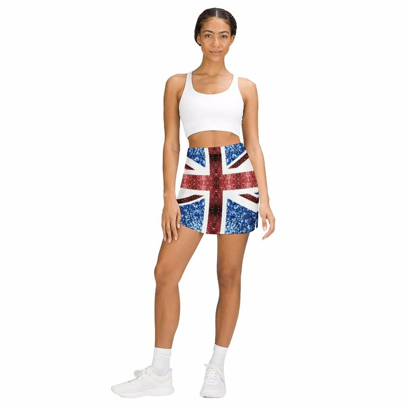 United Kingdom UK flag blue red faux sparkles Light proof trouser skirt skirts for womens Women clothing clothes for women