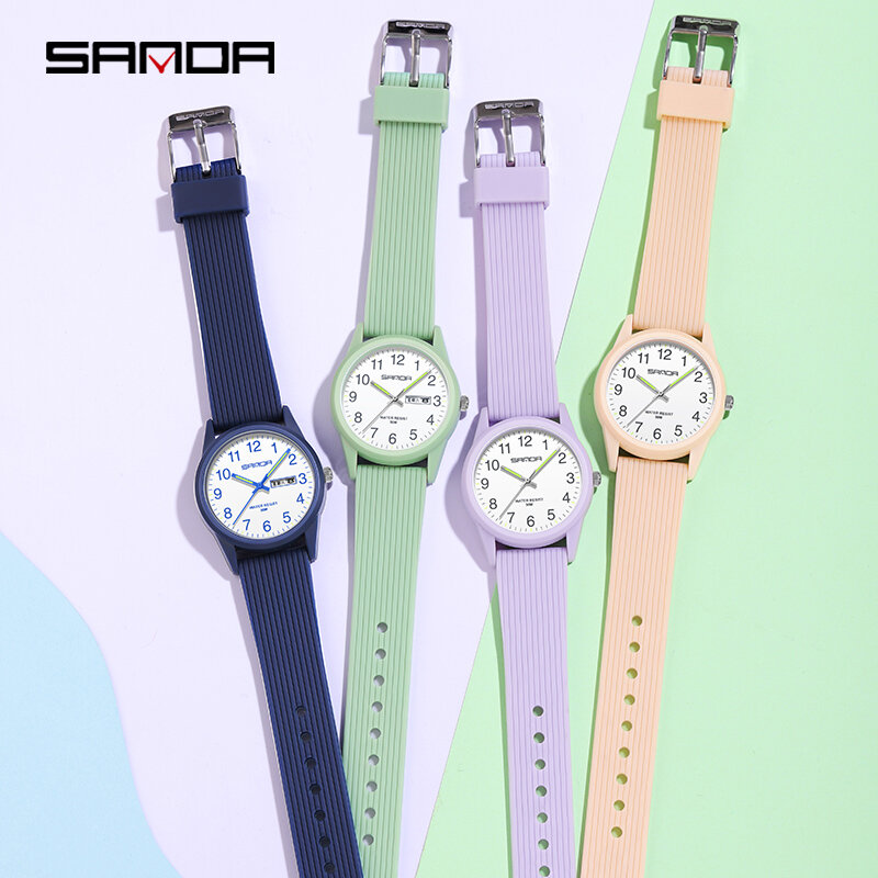 Часы наручные Sanda мужские и женские кварцевые, брендовые Роскошные светящиеся простые, с силиконовым ремешком, подарок для влюбленных, 6090
