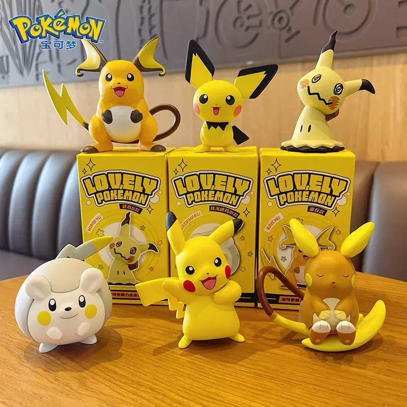 Boxed Pokémon Anime Figures Toys para Crianças, Kawaii Pikachu, Raichu, Squirtle, Eevee, Modelo Action Figure, Presentes de Aniversário, 6 Estilos
