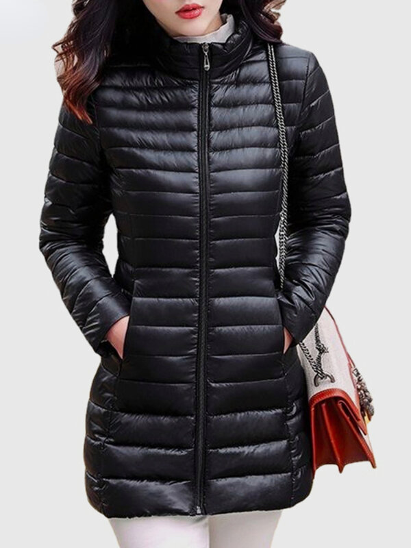 Veste matelassurera légère avec quatre poches pour femme, manteau mi-long, transport dissimulé, doux, hiver, 2023