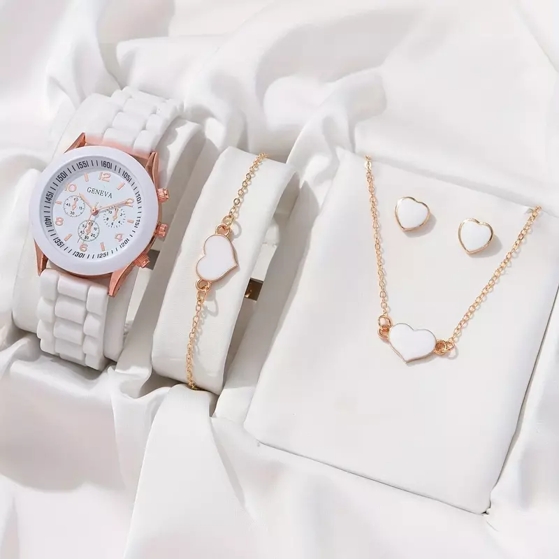 Relógio de pulso strass para mulheres, brincos colar anel, relógios casuais para senhoras, relógio pulseira, feminino, luxo, sem caixa, 5,2 pcs set