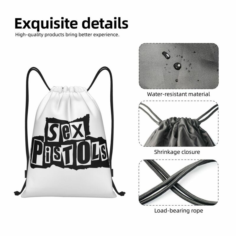Benutzer definierte Sex Pistolen Kordel zug Taschen Frauen Männer leichte Heavy Metal Rock Band Sport Gym Aufbewahrung rucksack