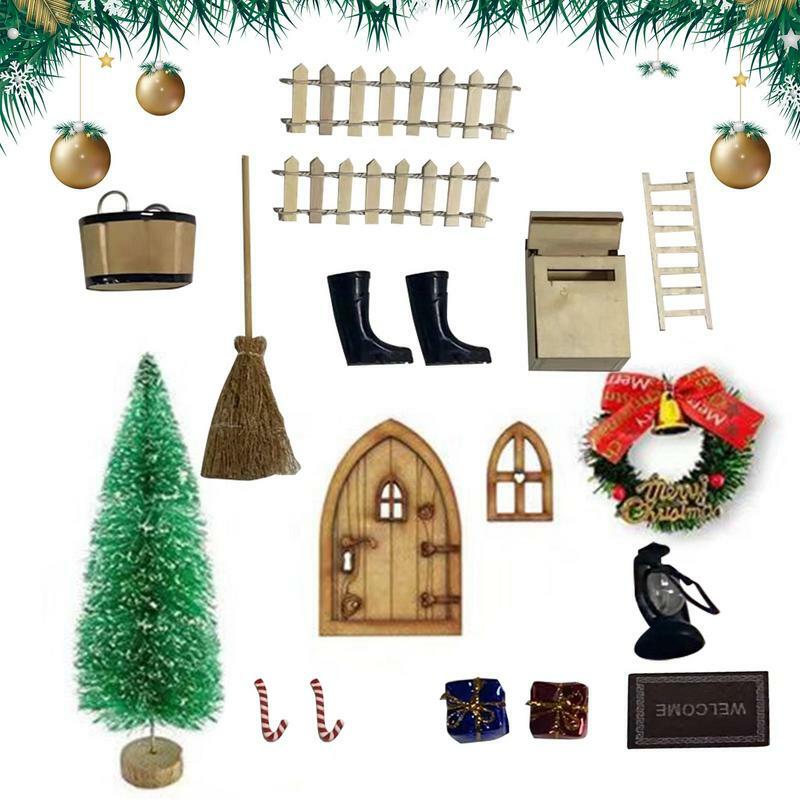 Christmas Fairy Doors Kit 17pcs Swedish Tomte Gnomes Decoration Magical Elf Garden Door Fairy Garden Accessories Christmas Wall